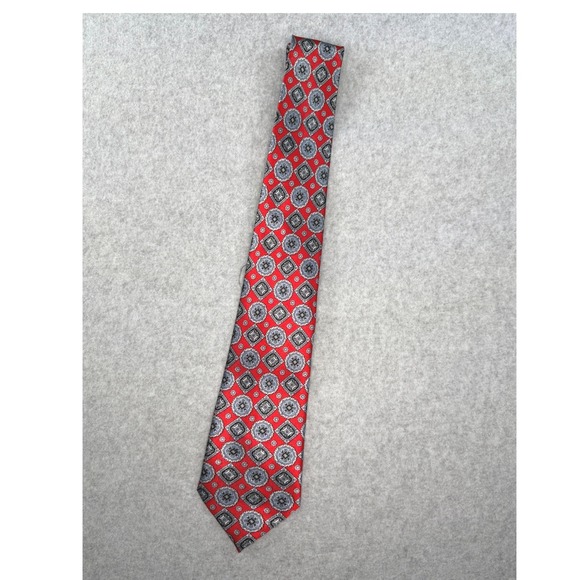 Duomo Milano Other - Duomo Milano Mens‎ Red Geometric Medallion Silk Tie Handmade Red Grey Black